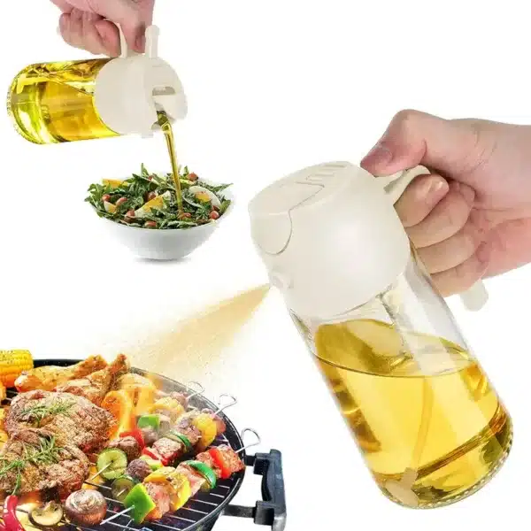 Distributeur d’huile et vaporisateur 2 en 1, outil de cuisine pratique et polyvalent.