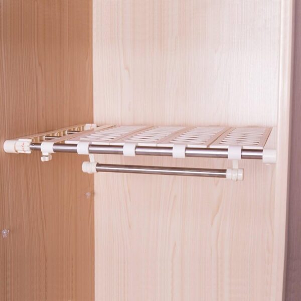 Étagère extensible multifonction pour placard et garde-robe, rangement pratique et gain de place.