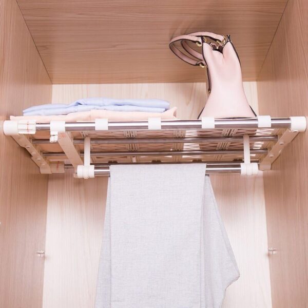 Étagère extensible multifonction pour placard et garde-robe, rangement pratique et gain de place.