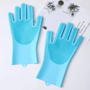 Gants de nettoyage en silicone multifonctions avec brosse intégrée.