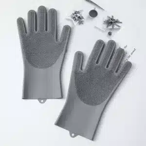 Gants de nettoyage en silicone multifonctions avec brosse intégrée.