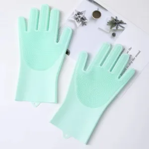 Gants de nettoyage en silicone multifonctions avec brosse intégrée.