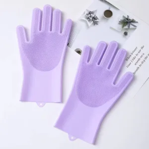 Gants de nettoyage en silicone multifonctions avec brosse intégrée.