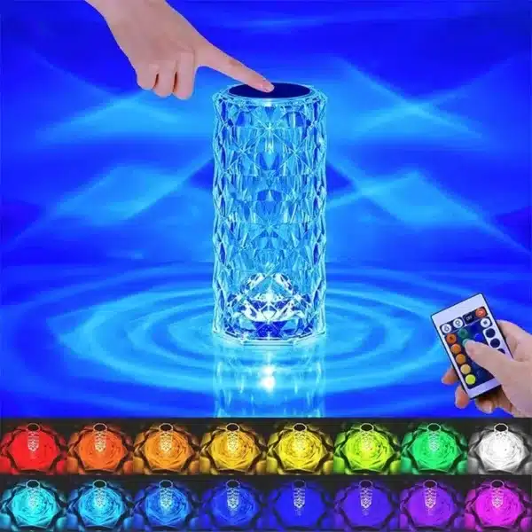 Lampe cristal LED multicolore, éclairage d'ambiance tactile et télécommandé.