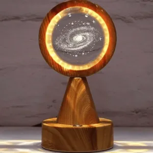 Lampe LED galaxie en bois avec projection lumineuse d’une galaxie