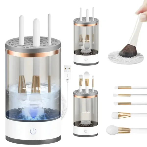 Nettoyeur automatique de pinceaux de maquillage, hygiène efficace et rapide.