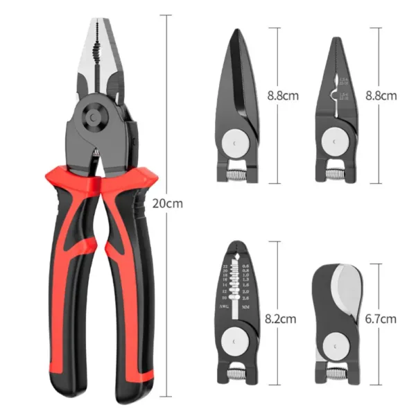 Pince multifonction avec têtes interchangeables pour divers travaux de bricolage.