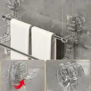 Porte serviette extensible ventouse, rangement pratique et sans perçage.