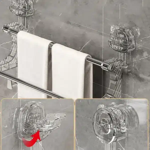 Porte serviette extensible ventouse, rangement pratique et sans perçage.