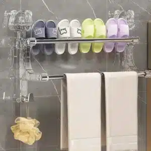 Porte serviette extensible ventouse, rangement pratique et sans perçage.