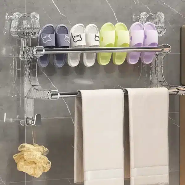 Porte serviette extensible ventouse, rangement pratique et sans perçage.