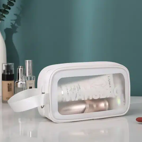Trousse de toilette imperméable élégante et pratique pour voyages et salle de bain.