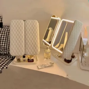 Miroir de maquillage LED tri-faces avec grossissement et éclairage tactile