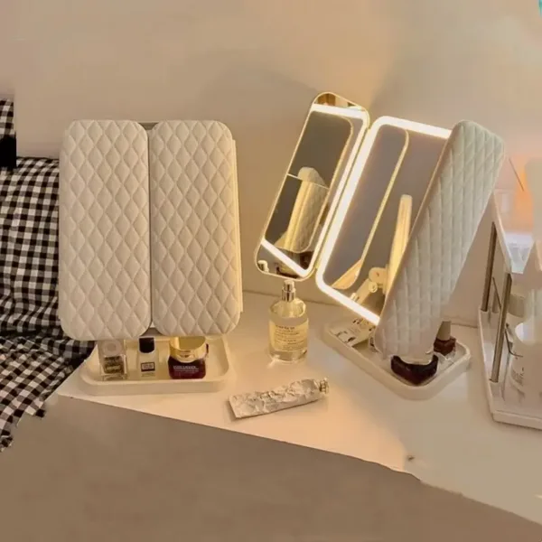 Miroir de maquillage LED tri-faces avec grossissement et éclairage tactile