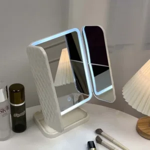 Miroir de maquillage LED tri-faces avec grossissement et éclairage tactile