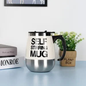 Mug auto mélangeur en acier inoxydable avec fonction de mélange automatique pour boissons chaudes et froides.