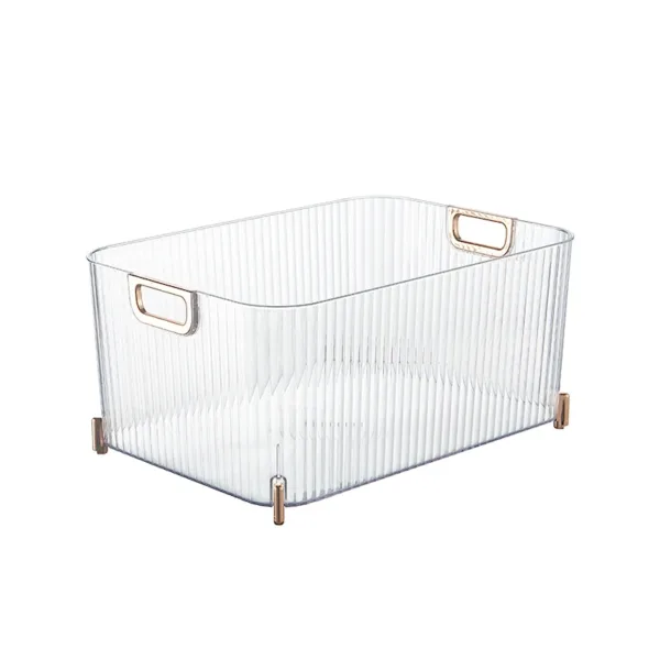 Panier de rangement transparent avec poignées dorées