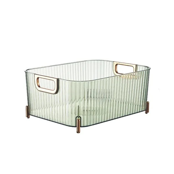 Panier de rangement transparent avec poignées dorées