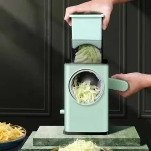 Râpe à légumes rotative multifonction avec réservoir et poignée ergonomique