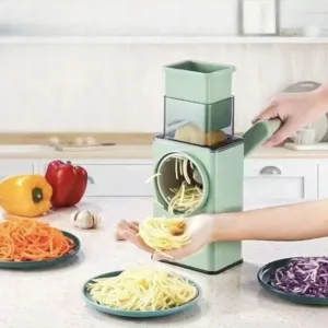 Râpe à légumes rotative multifonction avec réservoir et poignée ergonomique