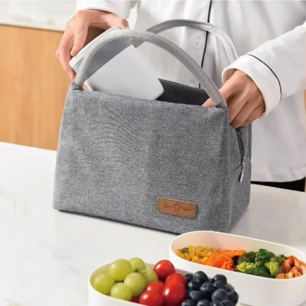 Sac isotherme repas lunch bag gris avec poignées