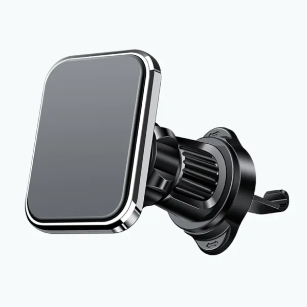 Support de téléphone magnétique pour voiture avec fixation sur grille d’aération, rotation 360° et design élégant noir.