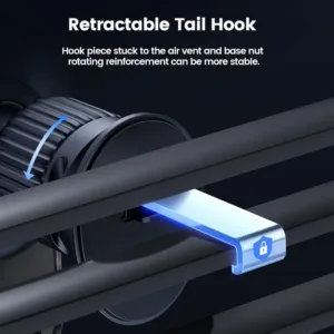 Support téléphone voiture à fixation sur grille d’aération, noir et ajustable pour une conduite sécurisée.