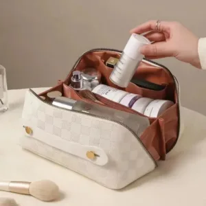 Trousse de maquillage en cuir élégante pour rangement cosmétiques et accessoires beauté