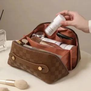 Trousse de maquillage en cuir élégante pour rangement cosmétiques et accessoires beauté