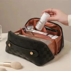 Trousse de maquillage en cuir élégante pour rangement cosmétiques et accessoires beauté