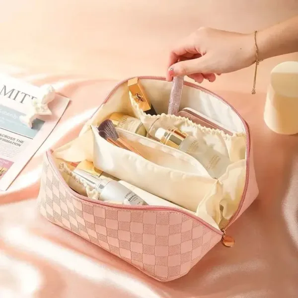 Trousse de maquillage en cuir élégante pour rangement cosmétiques et accessoires beauté