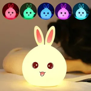 Veilleuse lapin LED tactile avec éclairage multicolore, rechargeable par USB, idéale pour la chambre des enfants