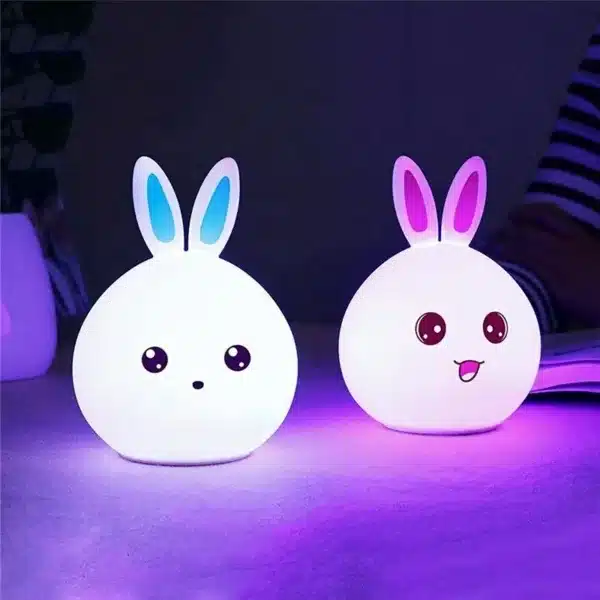 Veilleuse lapin LED tactile avec éclairage multicolore, rechargeable par USB, idéale pour la chambre des enfants