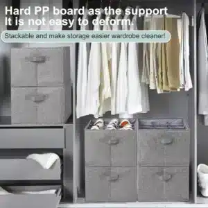 Boîte de rangement pliable en tissu gris avec compartiments