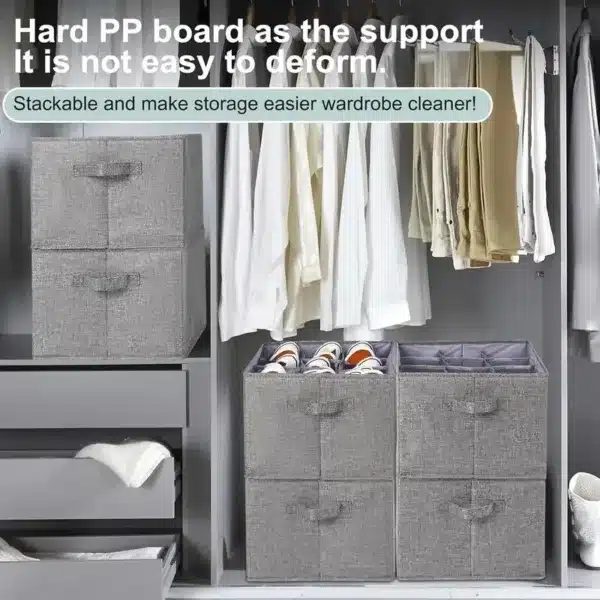 Boîte de rangement pliable en tissu gris avec compartiments