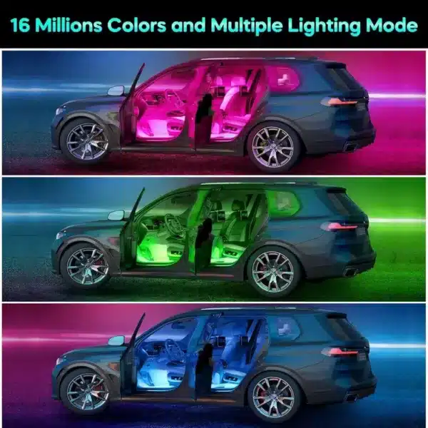 Kit LED intérieur voiture RGB avec télécommande et connecteur allume-cigare