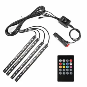 Kit LED intérieur voiture RGB avec télécommande et connecteur allume-cigare