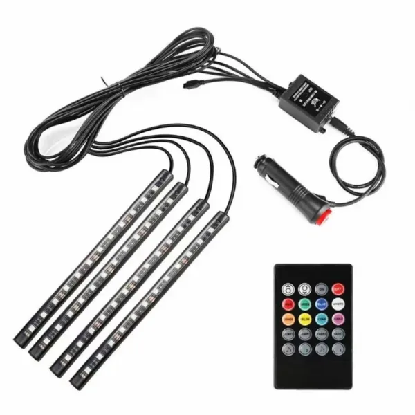 Kit LED intérieur voiture RGB avec télécommande et connecteur allume-cigare