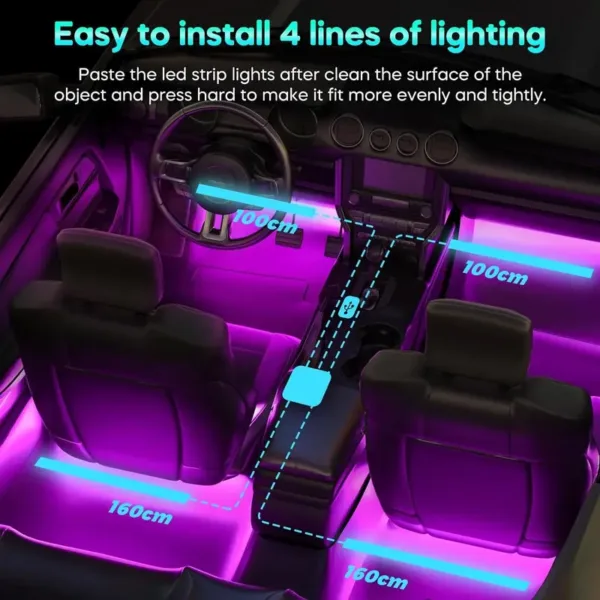 Kit LED intérieur voiture RGB avec télécommande et connecteur allume-cigare