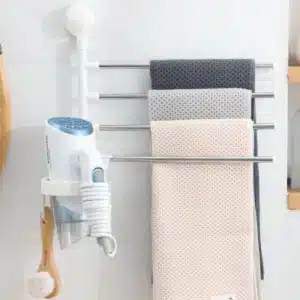 Porte serviettes mural pivotant 4 barres inox pour salle de bain ou cuisine au Maroc
