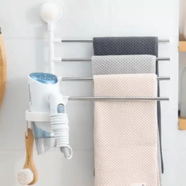 Porte serviettes mural pivotant 4 barres inox pour salle de bain ou cuisine au Maroc