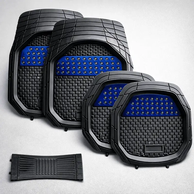 tapis-de-voiture-5-pieces-noir-et-bleu Set complet tapis de voiture antidérapants 5 pièces