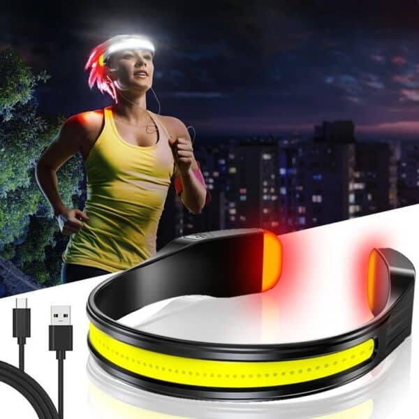 bandeau LED rechargeable sport extérieur avec lumière frontale et feux arrière