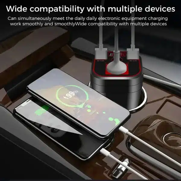 Chargeur allume cigare voiture avec indicateur de tension et ports USB Type-C