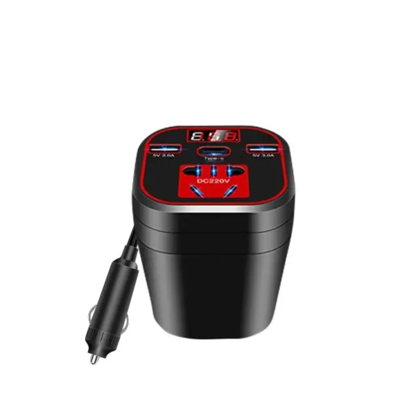 Chargeur allume cigare voiture avec indicateur de tension et ports USB Type-C