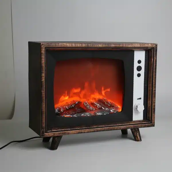 cheminée électrique télé rétro LED style vintage avec effet flamme