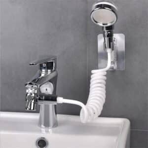 douchette de lavabo avec support mural, tuyau spiralé et séparateur d’eau chromé