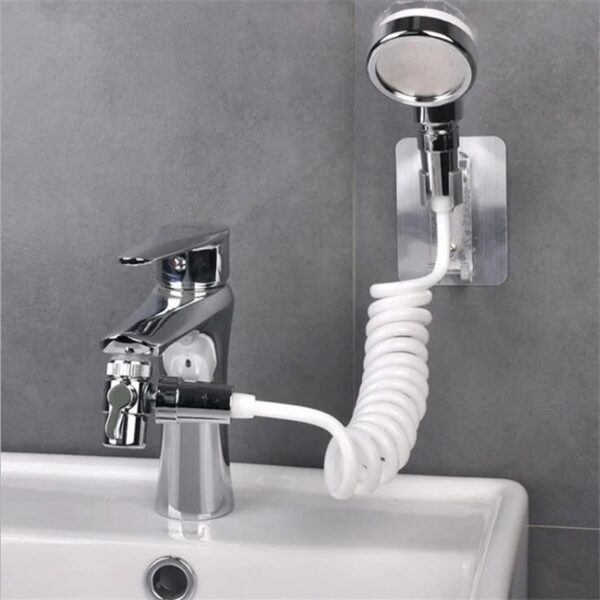 douchette de lavabo avec support mural, tuyau spiralé et séparateur d’eau chromé