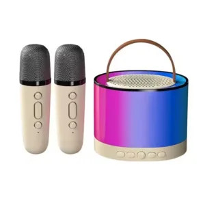 Kit karaoké Bluetooth avec 2 micros sans fil et enceinte LED portable pour soirées et chant