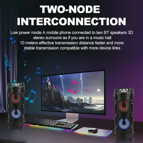enceinte Bluetooth portable super bass LED ZQS4271 noire avec éclairage coloré